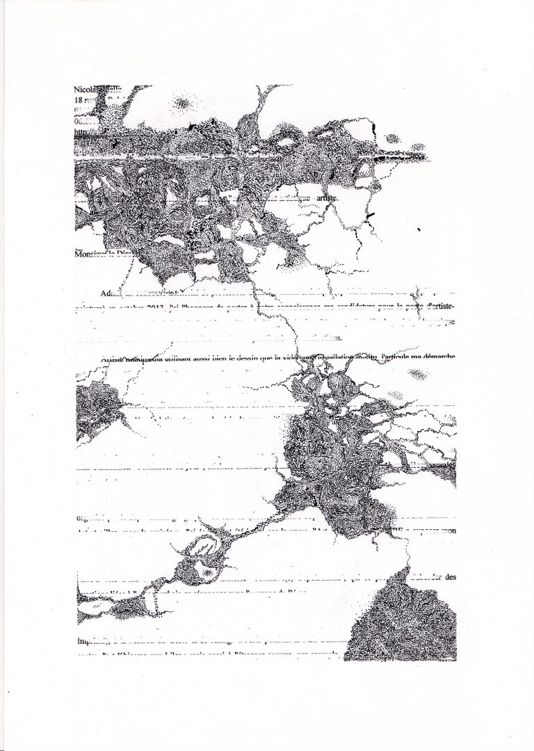 Lettre de motivation #1 - dessin à l’encre de Chine et impressions jet d’encre sur papier, 21 X 29,7 cm 2014