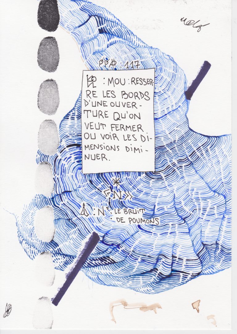 Notes (Félix Bruly-Boaubré et Robert Filliou)
Encre sur papier 
14, 8 x 21 cm
2021