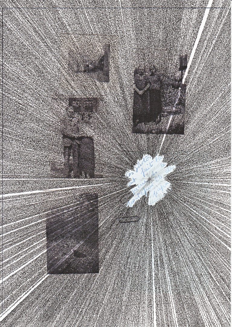 Faire la guerre dans le portefeuille de papa, Encre de Chine, crayon et impression jet d’encre sur papier. 21X29,7 cm 2016.