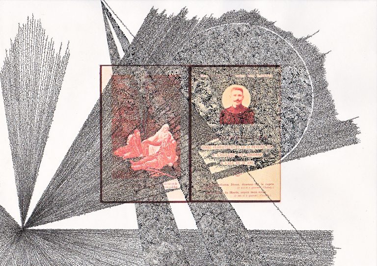 Prière, Encre de Chine, crayon et impression jet d’encre sur papier. 21X29,7 cm 2016.