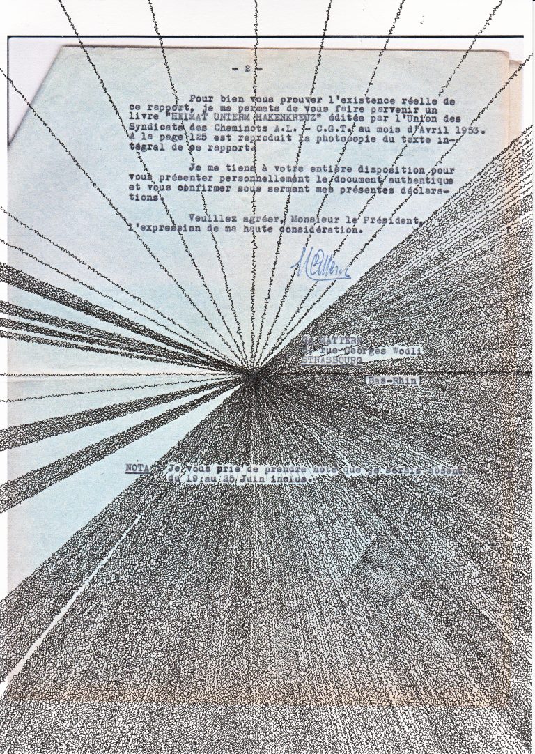 Procès (Struthoff) - partie 2, Encre de Chine, crayon et impression jet d’encre sur papier. 21X29,7 cm 2016.