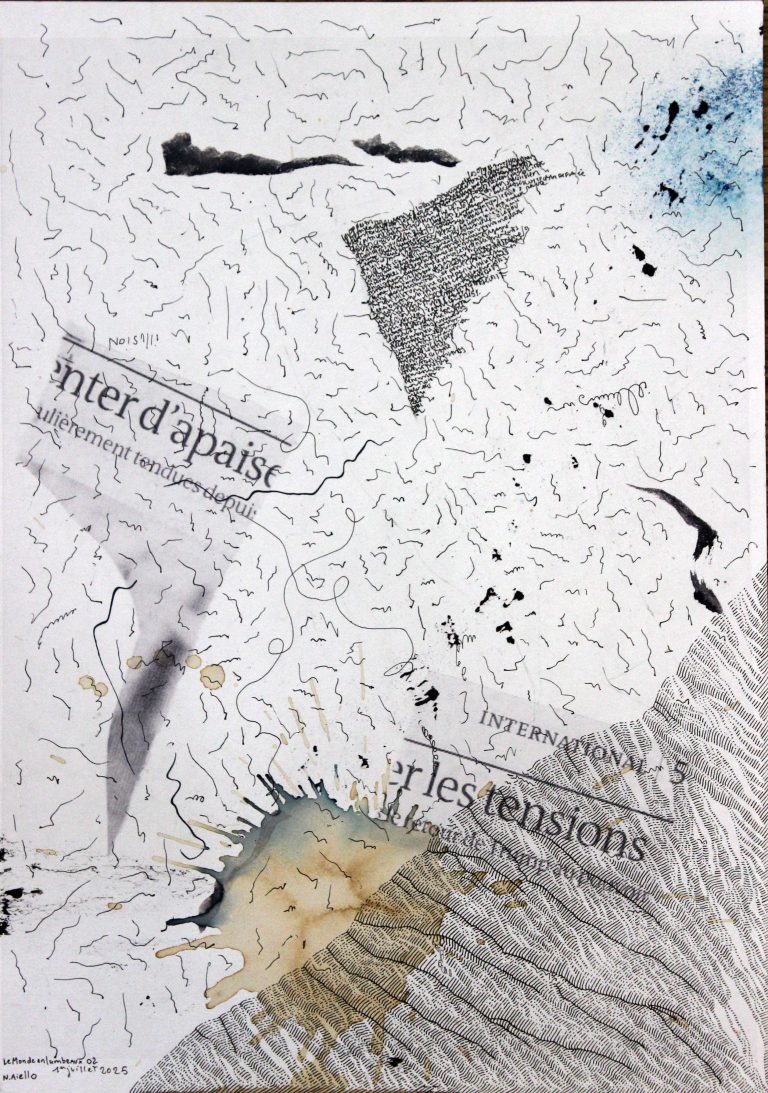 Le Monde en lambeaux (#1) - Encre et impression sur papier - 21 X 29, 7 cm - 2025